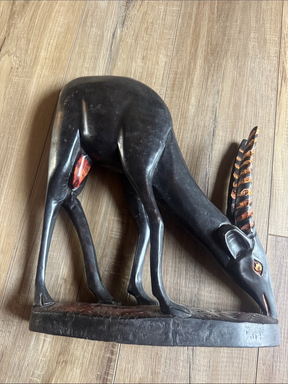 Hand-Carved Black Antelope Wood Sculpture - Decorative Home Accent